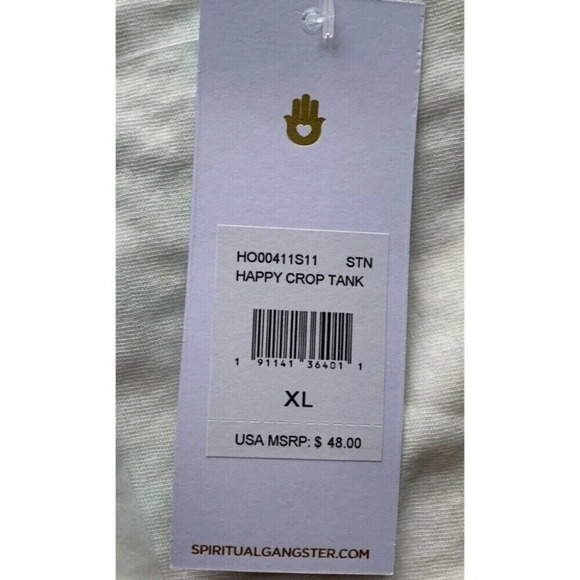 Spiritual Gangster XL Eggshell Happy Statement Crew Neck Raw Edge Crop Tank Top - Picture 6 of 6